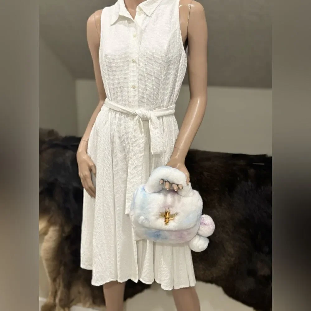 Stunning Real Rex Rabbit Fur Handmade Top Handle Bag &  Fur Balls Bag Charm